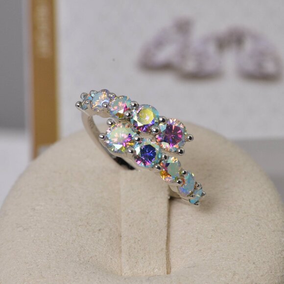 GRA Certified AB Moonstone Moissanite Wrap Ring 925 Sterling - Picture 2 of 4